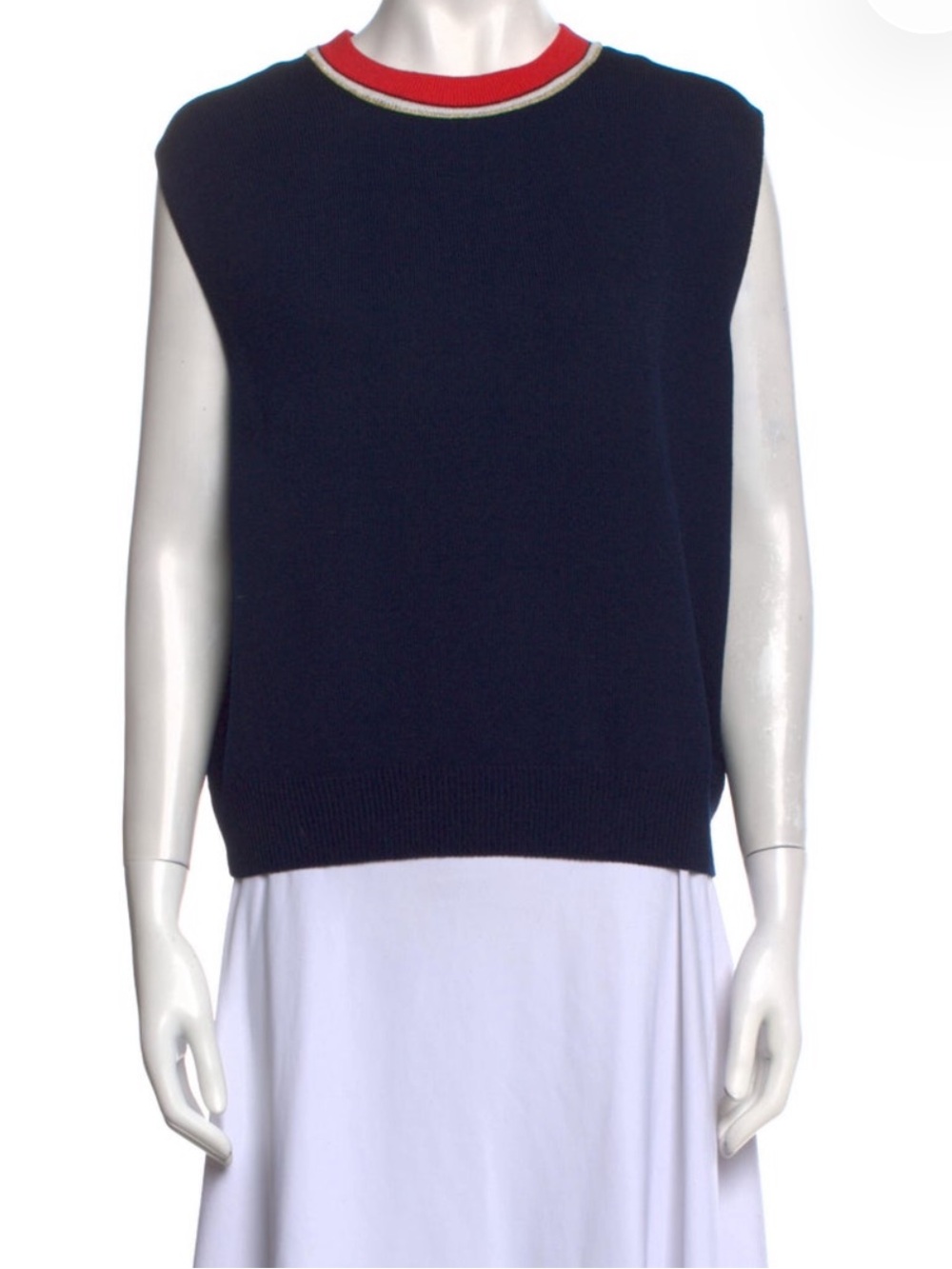 St. John Collection Navy Crewneck Sweater Vest with Red Trim